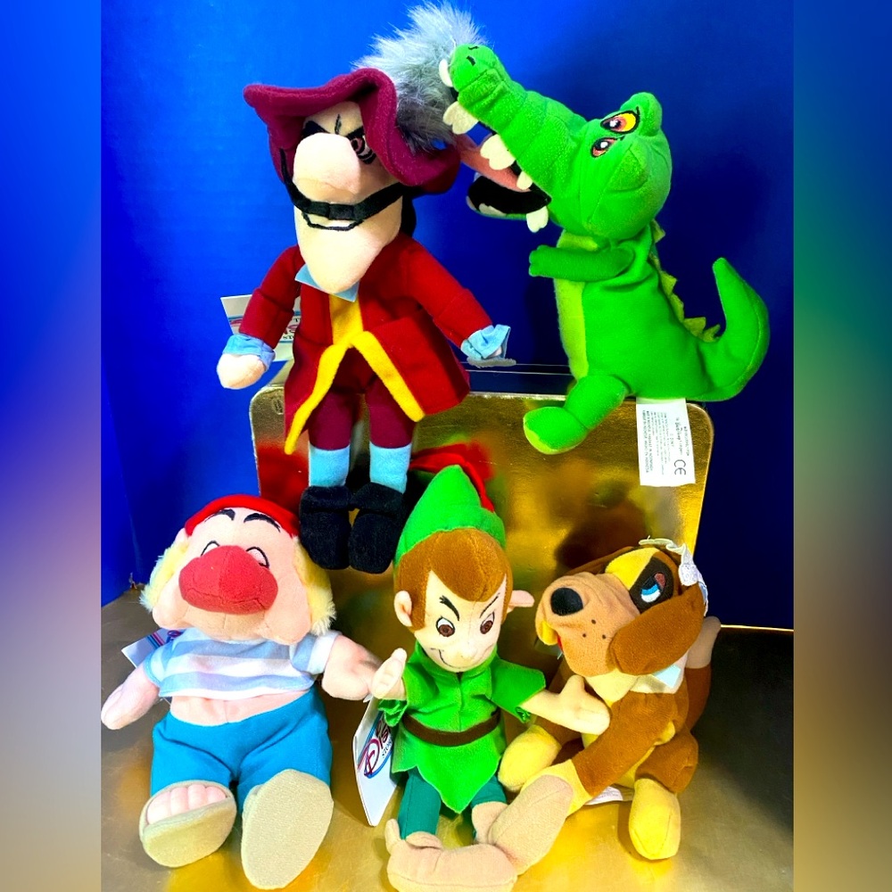 DISNEY EXCLUSIVE NWT VTG 90s PETER PAN RETIRED BEAN BAG PLUSH COMPLETE SET OF 5